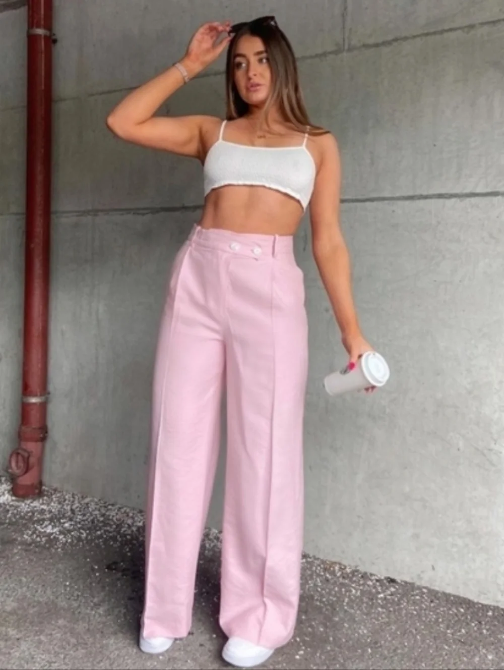 Zara Front Wrap Menswear Style Wide Pants Pink Size XL